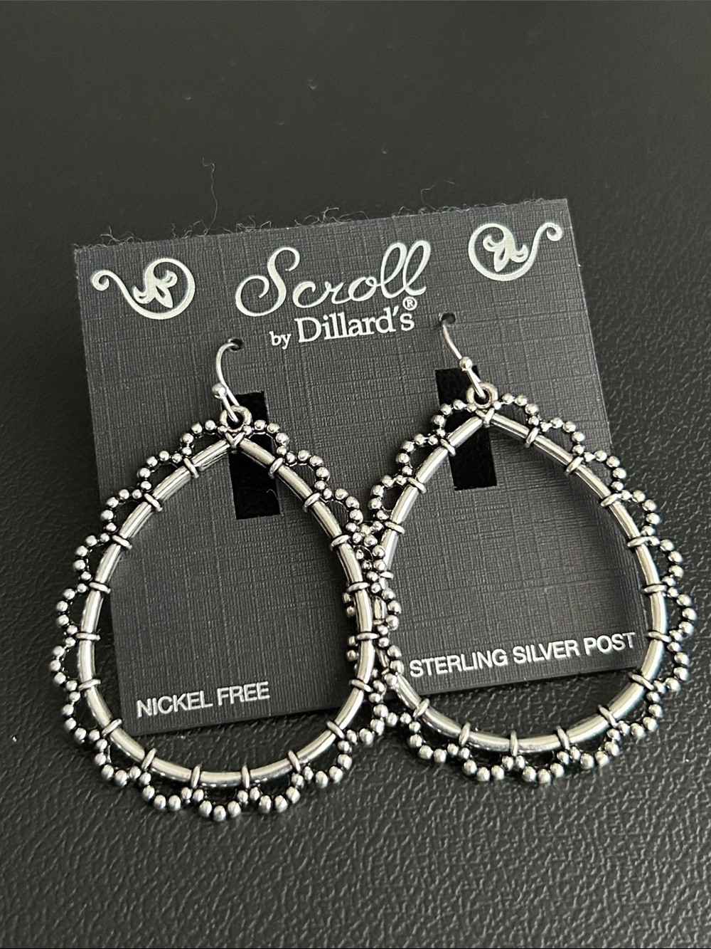 Scroll Sterling Silver Post Oval drop Earrings
